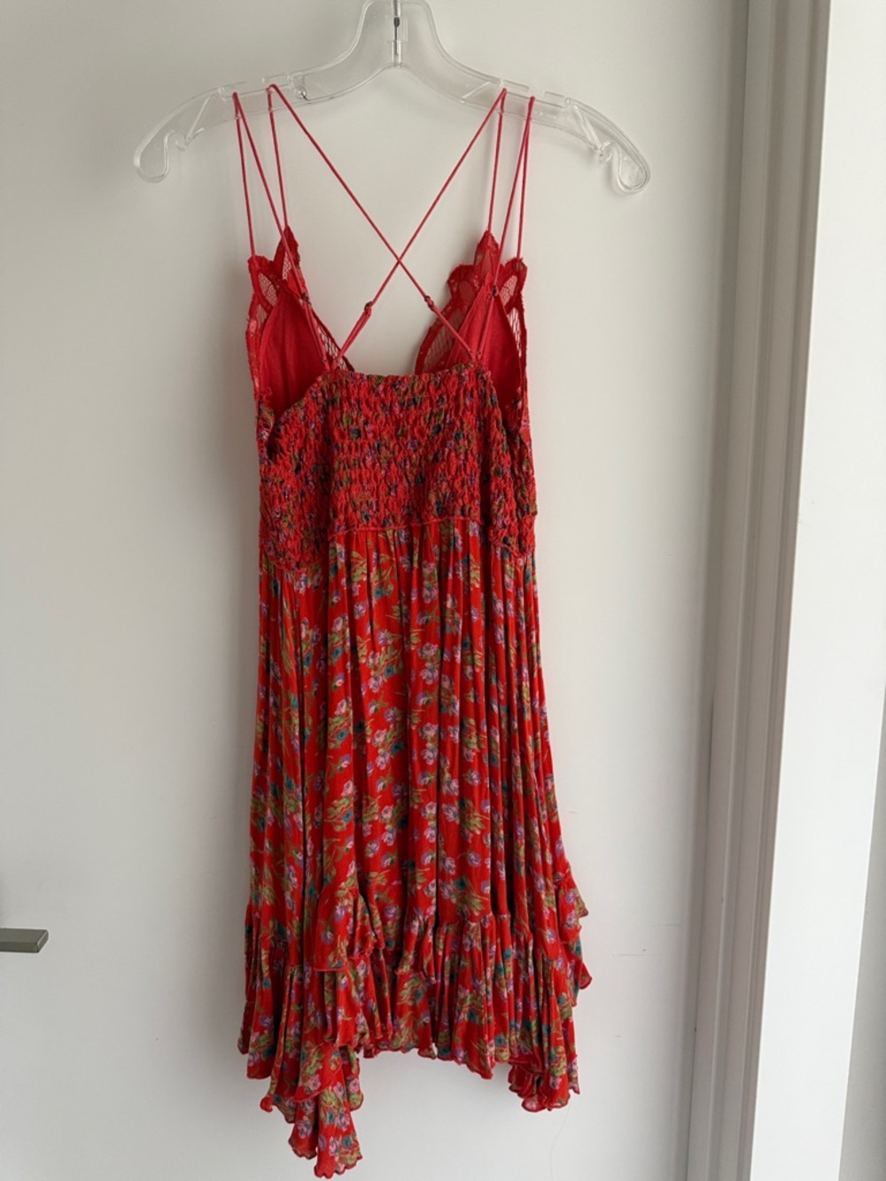 Free People Red Floral Lace-Trim Mini Slip Dress - Picture 2 of 5